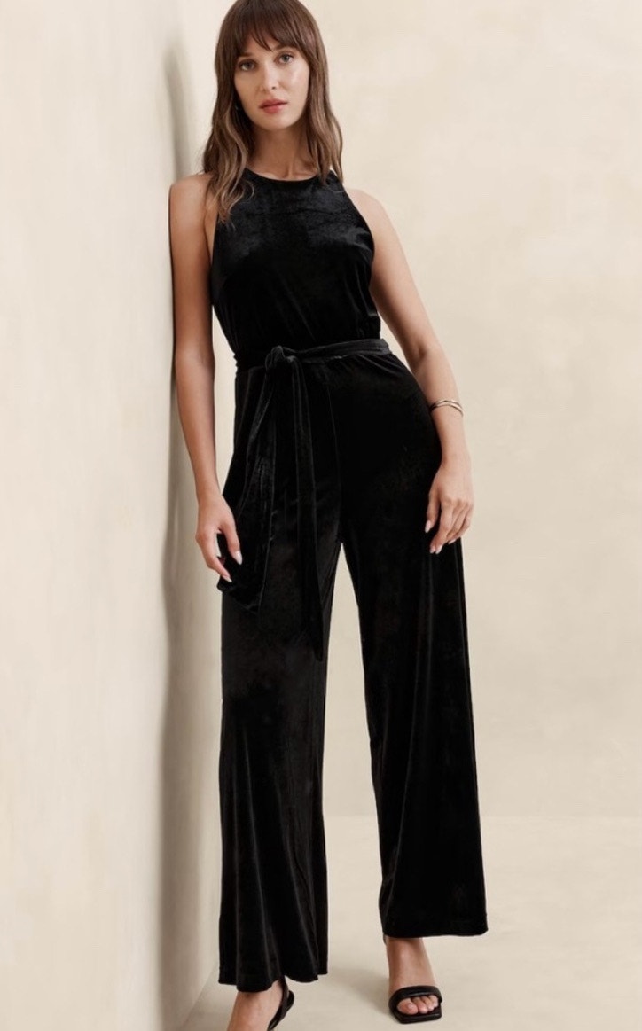 5/$25 Nwt Banana Republic Black Velvet Wide Leg Jumpsuit Size Medium Velour